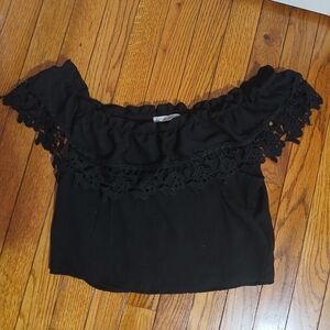 Off-Shoulder Black Lace-Trim Women's Crop Top